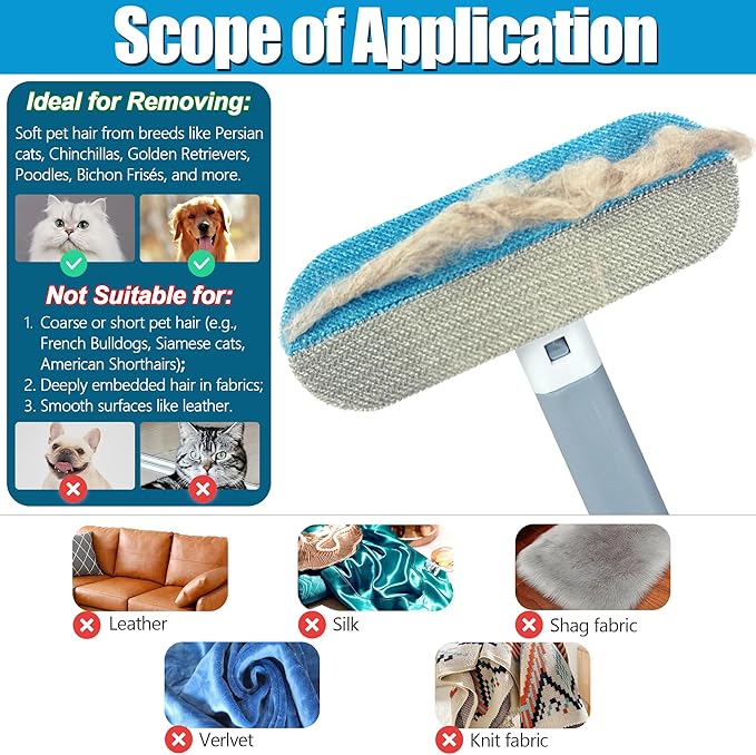 Pet Hair Removal Tool, Dog and Cat Hair Remover for Couch Carpet Furniture, 4 in 1 Multifunctional Pet Hair Removal Broom, Cleaning Brush for Window Tile, Reusable Washable, 1 Piece