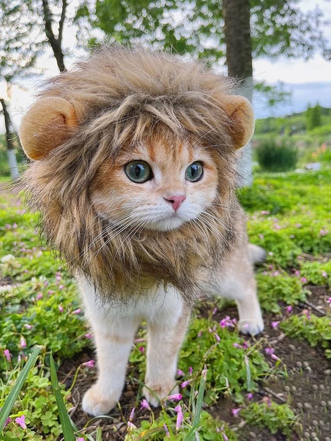 Lion Mane Wig for Cat,Cat Costume,Puppy Costume,Funny Pet Costumes for Halloween Christmas, Funny Pet Clothing Accessories (Large, Dark Brown)