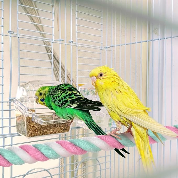 2-Pack Rope Perches for Bird Cages, 31.5 in Length Comfort Grip Flexible Rope Perch Beak & Paw Grinding for Parrots/Cockatiels/Parakeets, Bird Platform Sand [Pink Cyan]