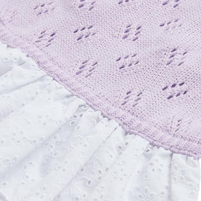 Blueberry Pet My Cutie Princess Ruffle Collar Dog Sweater Dress with Guipure Lace, Light Lavender, Back Length 10", Fall Winter Clothes for Girl Dogs