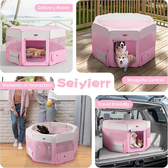 Dog Playpen, Portable Pet Play Pen Foldable Carrying Case, Puppy Pens Outsid for Small Cat Indoor/Outdoor, Removable Mesh Shade Cover
