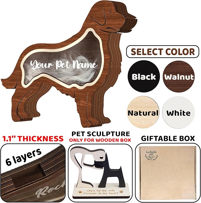 Personalized German Shepherd Ashes Keepsake Box Wooden Pet Fur Gifts Unique Dog Shape Standable Table Decor Memorial Display Box for Small Urns Idea Gift Pet Lover Family Friend Storing Hair Teeth