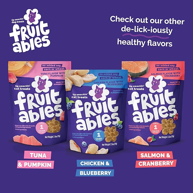 Fruitables Cat Treats - Healthy Low Calorie Crunchy Cat Treats - Packed with Protein, Limited Ingredients - Made with Real Salmon & Cranberry 2.5 oz (5 Pack)