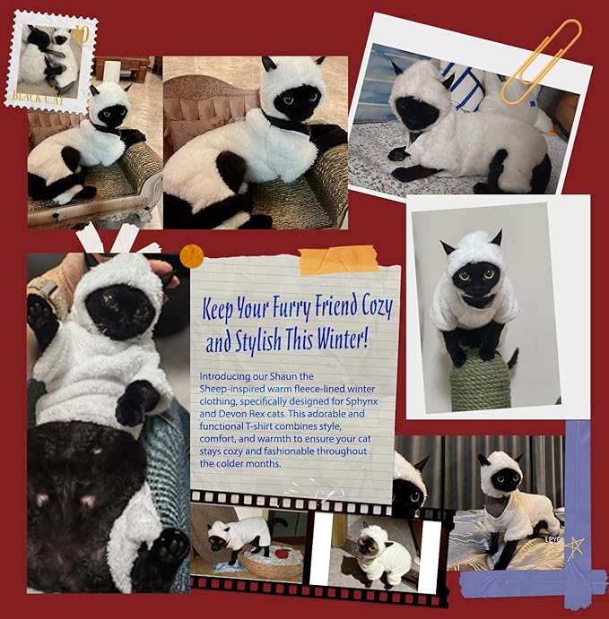 Warm Fleece Lined Winter Clothing for Sphynx & Devon Rex Cats | Soft Faux Lamb Wool | Cozy and Comfortable (Sheep Costume,XXL 4.5-5.5 kg)