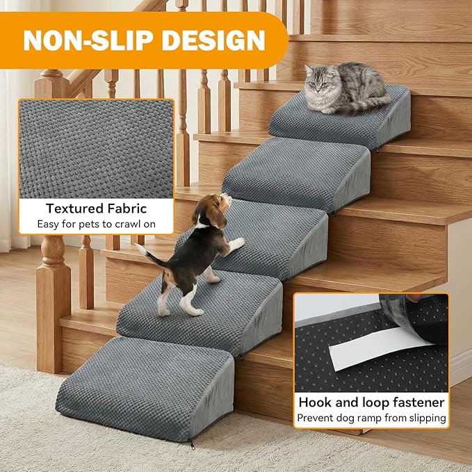3-Pack Dog Ramp for Stairs, 40D Dog Stairs for Small Dogs with Gentle Slope, Pet Steps for Staircase Stairs, Steps and Stairs Assist for Injured & Aged Pets with Self-Sticky Pads to Fix