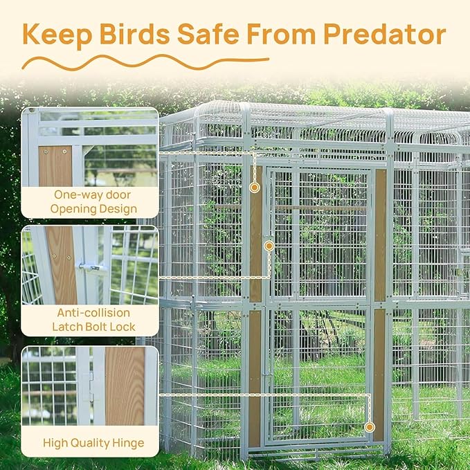 wonline 12.8FT Extra Large Bird Cage for Parakeets Outdoor Bird Aviary Parrot Cage with Perch, Walk-in Heavy Duty Birdcage for Macaws Canaries Parrots Budgie Lovebirds, White