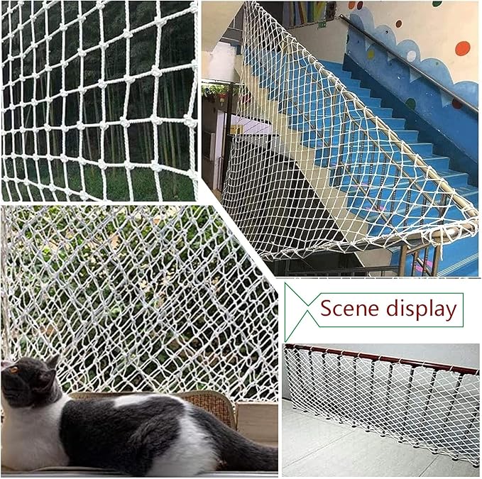 SCITOY Rope Net for Playground Safety Net in White Nylon Child pet Cat Safety Anti-Fall Net for Stair Railings Balcony Patio Protection 10cm mesh,1x2m(3x7ft)