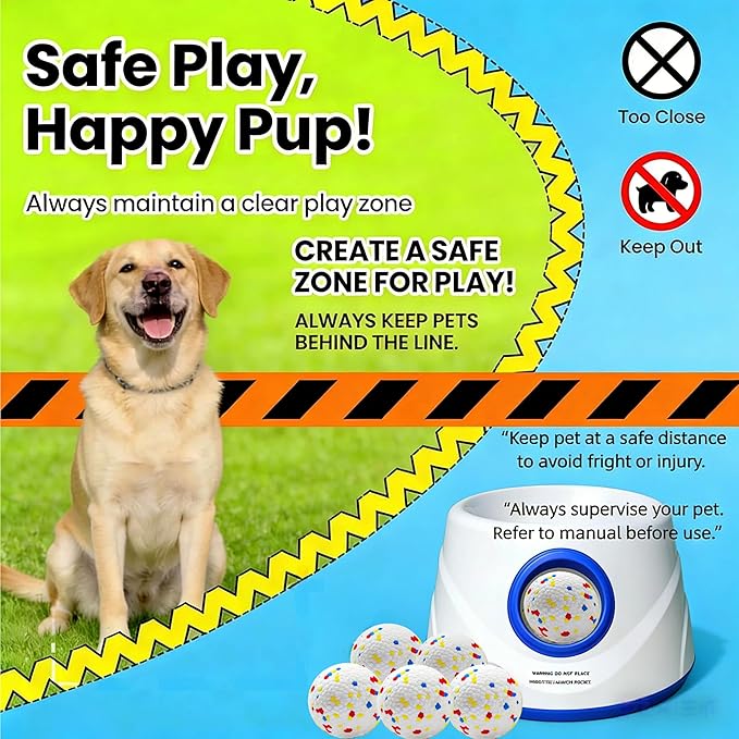 Automatic Dog Ball Launcher with 6 Balls, 3 Adjustable Distance Settings 15-45FT, Interactive Fetch Toy for Small and Medium Dogs, Indoor and Outdoor Use