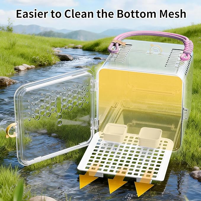 Transparent Bird Carrier Cage, 20x18x19cm Nylon PET Portable Breathable Parrot Cage Flying Squirrel Carrier Travel Bag for Outdoor, Home, Pet Store, Vet Visit, Hiking, Camping