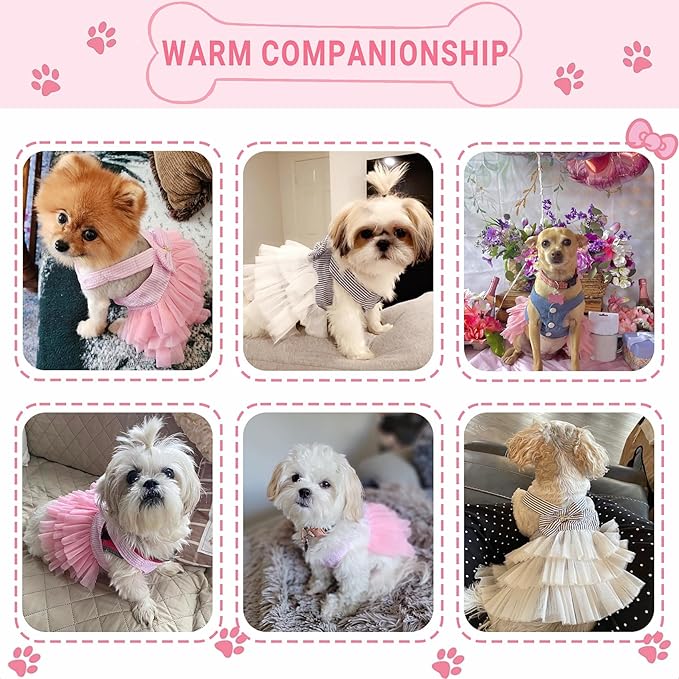 Dog Dresses, Fashion Pet Dog Clothes, Striped Mesh Puppy Dogs Princess Dresses (Pink, X-Small)