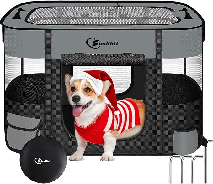 Dog Playpen,Cat Pet Puppy Pen,Portable Playpens for Dogs Indoor Outdoor Travel Camping Use,Foldable Dog Kennel Tent Crate for Rabbit Small Animals with Carrying Case (Dark Grey, Small)