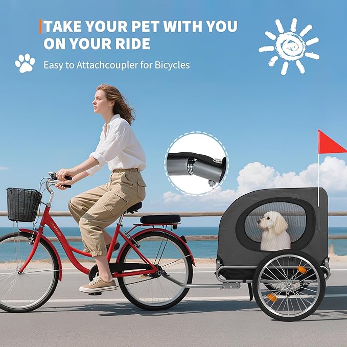 Bicycle Dog Carrier - 88Lbs Capacity Pet Bike Trailer with 19" Air Tires,Foldable Dog Trailer for Bike | with 600d Durable Waterproof Oxford Cloth | Universal Coupler | for Medium/Large Pets