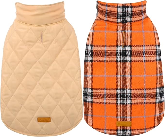Kuoser Waterproof Dog Coat, Reversible Dog Jacket for Medium Dogs, Adjustable Durable Doggie Winter Coat Warm Puppy Cold Weather Apparel from Small to Large Breed, Orange M