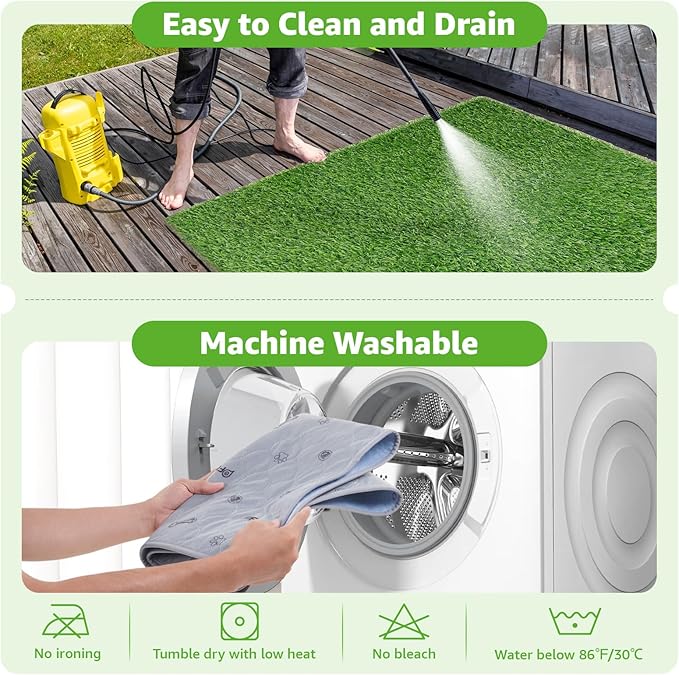 Dog Grass Mat with Pee Pad, Small Dog Litter Box Indoor Artificial Turf Grass Puppy Potty Training Pads Doggies Washable Reusable Pads Leakproof Pee on Outdoor Patio Balcony Apartment(18x30'')