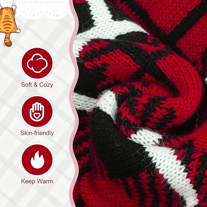 EXPAWLORER Cat Sweater Cardigan - Stylish Knit Cat Clothes, Plaid British Style Soft Puppy Sweater with Sleeve, Warm Pet Clothing Knitwear, Fall Winter Kitten Coat for Girl Boy Cats, Red L