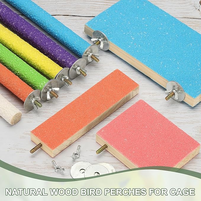Parrot Perch, Wooden Parrot Perch Stand Toy, Paw Grinding Stick, Bird Cage Accessories, 3.94 x 0.6in (6 Colors, 6 Pcs) Birds Toys Intended for Cage/Parakeets/Conure/Budgie