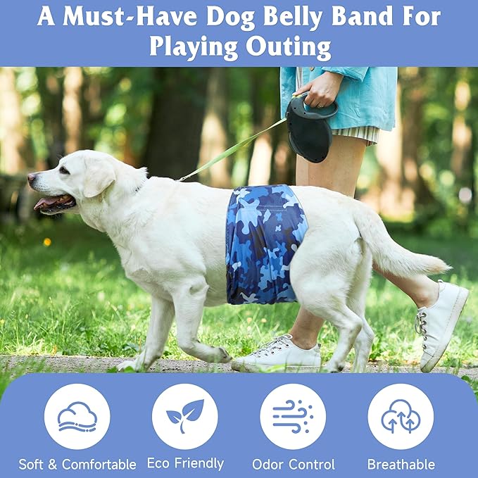 5 Pack Dog Diapers Male Reusable, Premium Belly Bands for Dogs, High Absorbing Male Dog Pee Wraps for Doggie in Incontinence or Excitable Urination Camouflage Pattern S