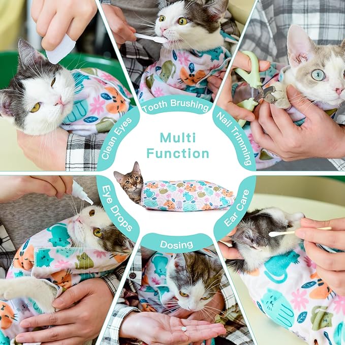 33.5" Cat Wrap for Grooming, Maximum, Self-Adherent Soft Cat Blanket for Nail Clipping, Anti-Scratch-Escape Calming Wrap, Cats Burrito Swaddle for 6-18 lbs (Swan, XX Large)