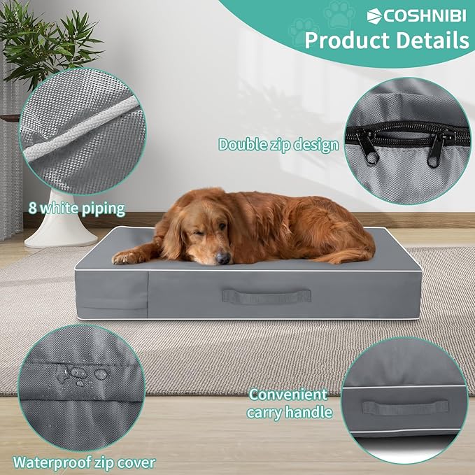 COSHNIBI Dog Bed Covers Replacement Washable,Waterproof Dog Bed Cover with Zip and Carry Handle for Dog/Cat 30''Lx20''Wx3''H-Grey
