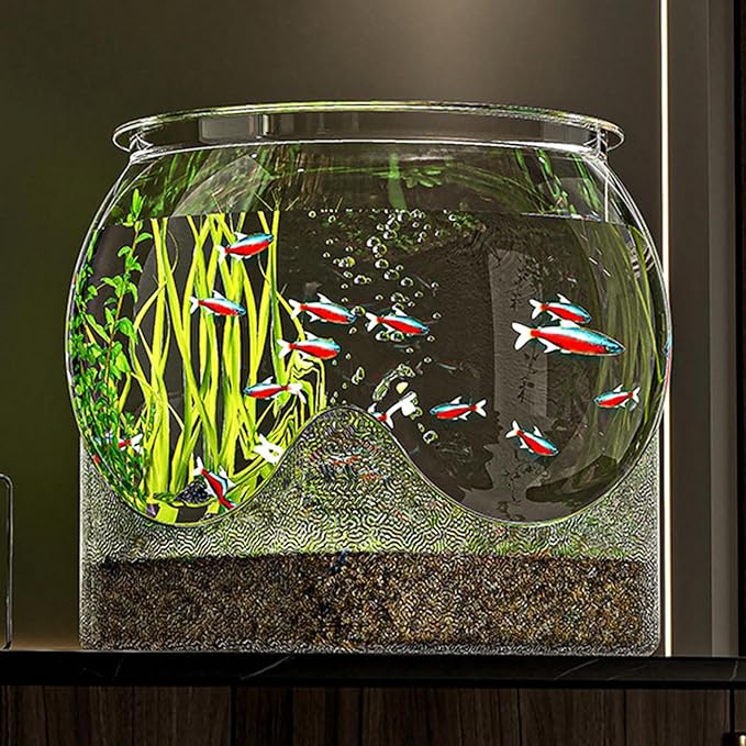 Fish Bowl P-lastic, Clear Round Shatterproof Desktop Aquarium Betta Fish Bowl for Centerpiece Home Decor