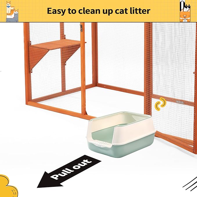 Catio Outdoor Cat Enclosure, 71" Large Weatherproof Catios with Cedar Wood Frame for cat Patio, Heavy Duty Outdoor Cat Condo & Cage, Indoor cattio for Cats (Orange-Red, Large)