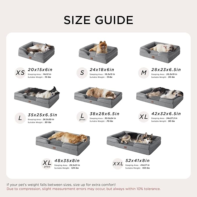 Bedsure Orthopedic Dog Beds Large Sized Dog - Washable Large Dog Cat Bed Waterproof, Comfort Dogs Couch Sofa with Washable Removable Cover, Pet Bed with Nonskid Bottom, Hazel, 35"