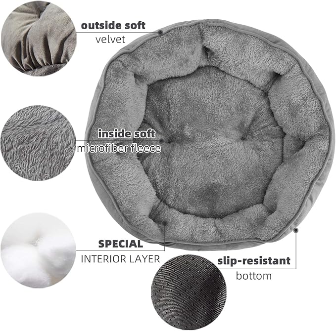 Asvin Medium Dog Bed for Medium Dogs, Cat Beds for Indoor Cats, Pet Bed for Puppy and Kitty, Extra Soft & Machine Washable with Anti-Slip & Water-Resistant Oxford Bottom, Grey, 25 inches