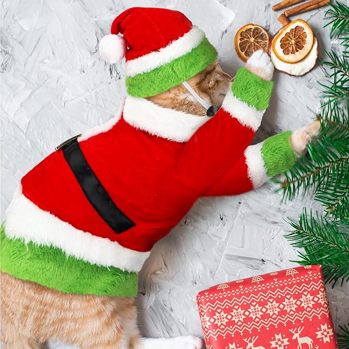 Cat Christmas Costume Lime Green Character Pet Outfit Holiday Green Furry Pet Velvet Costume Cosplay Outfit Cute Funny Christmas Dogs and Cats Clothes for Party Favors(Medium)