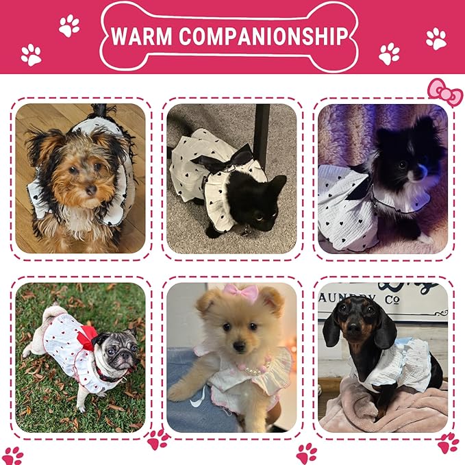 TAPBULL Dog Dresses, Fashionable Pet Dog Clothes with Heart Design, Cute Cat Birthday Dress Outfit (Pink/Red/Blue/Purple/Black 5-Pack), XX-Large