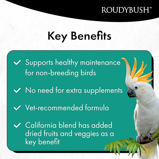 RoudyBush California Blend Pellets for Birds - Scientifically Formulated Bird Feed - Bird Food Pellets w/Dried Fruits, Vegetables & More - Nutritious & Healthy Feed for Birds (Mini, 44oz)