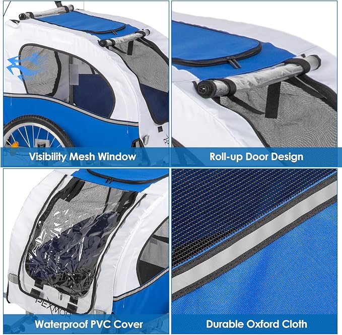 PEXMOR 2-in-1 Dog Bike Trailer & Stroller, Universal Hitch, Pet Cart Bike Wagon Cargo Carrier with Shock Absorber & Universal Wheel