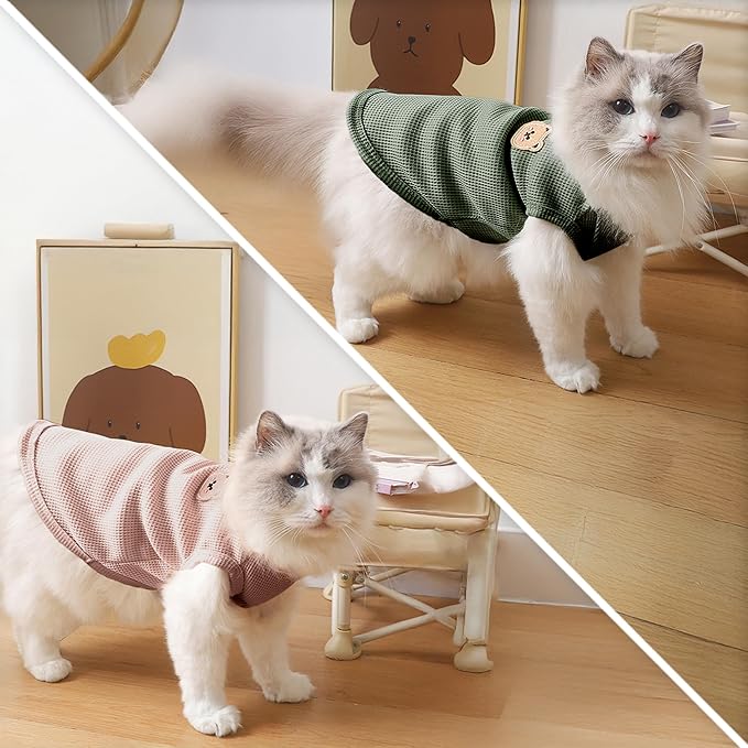 Waffle Knit Cat & Dog T Shirt for Small Dogs, Stretchable Puppy Shirt for Sphynx Cats & Small Breeds, Pet Clothes | Breathable Summer/Winter Apparel for Newborn(2PCS X-Large)