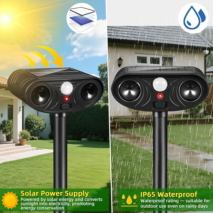 2026 Solar Ultrasonic Racoon Fortress Pro, Deer Cat Repellent Devices Animal Repeller Squirrel Rabbit Deterrent Outdoor with Motion Sensor to Scare Dog Skunk Out of Garden Yard(4Pack)