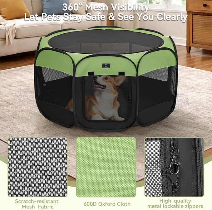Portable Indoor Dog Playpen for Small Dogs & Puppies by A 4 Pet – 40.55" Pop-Up Soft Puppy Playpens with Bowl, Waterproof Floor, Calm Safe Space for Home, Travel & Daily Use