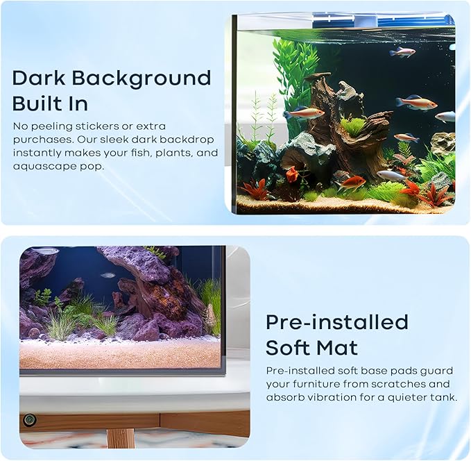 2.6 Gallon Small Aquarium Set Glass Fish Tank, Starter Kit with Heater Water Pump Cleaning System Filter Bright Light Rocks Gravel Cleaning Tool, Leak-Proof Clear Rimless Desktop Spaces Saving Betta