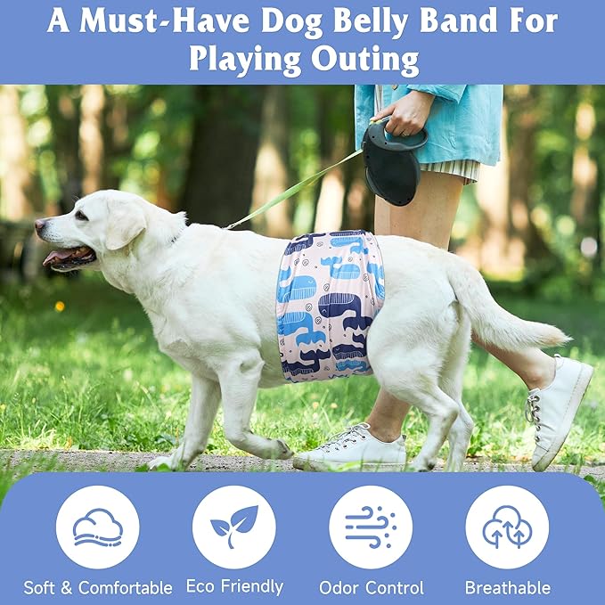 5 Pack Dog Diapers Male Reusable, Premium Belly Bands for Dogs, High Absorbing Male Dog Pee Wraps for Doggie in Incontinence or Excitable Urination,Squirrel XXL