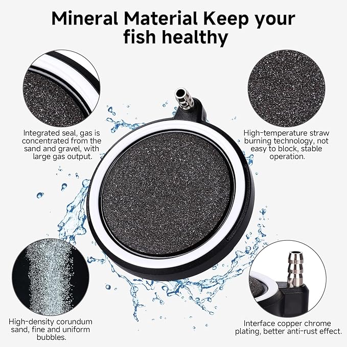 hygger Air Stone for Aquarium: Quiet High Dissolved Oxygen Diffuser Kit for Freshwater or Saltwater Fish Tank and Hydroponic Air Pump-Disc 4 x 4 Inch Air Bubble Stone