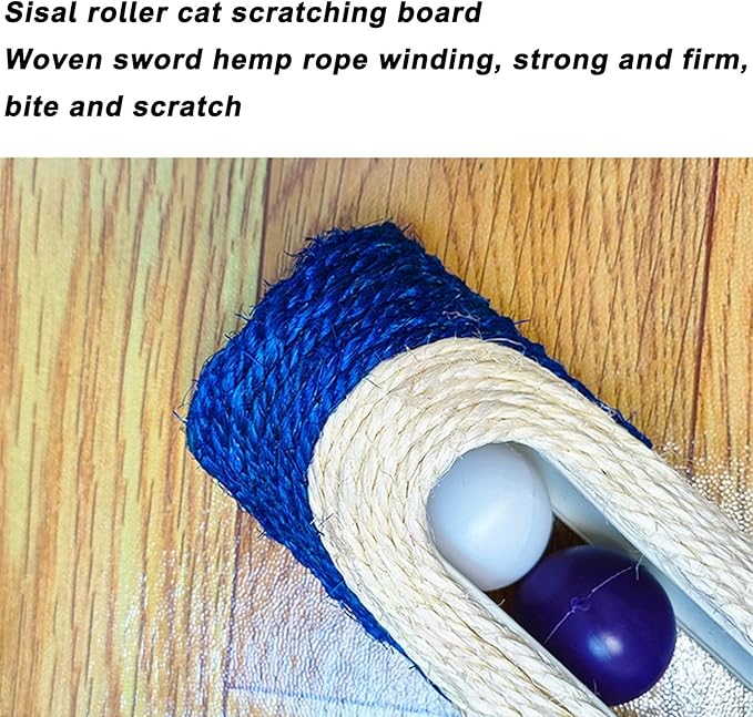 Cylindrical Scratching Board Sisal Cat Toys with 3 Pcs Ringing Balls 11 in Scratching Roller for Indoor Cats Playing (Rose Red)
