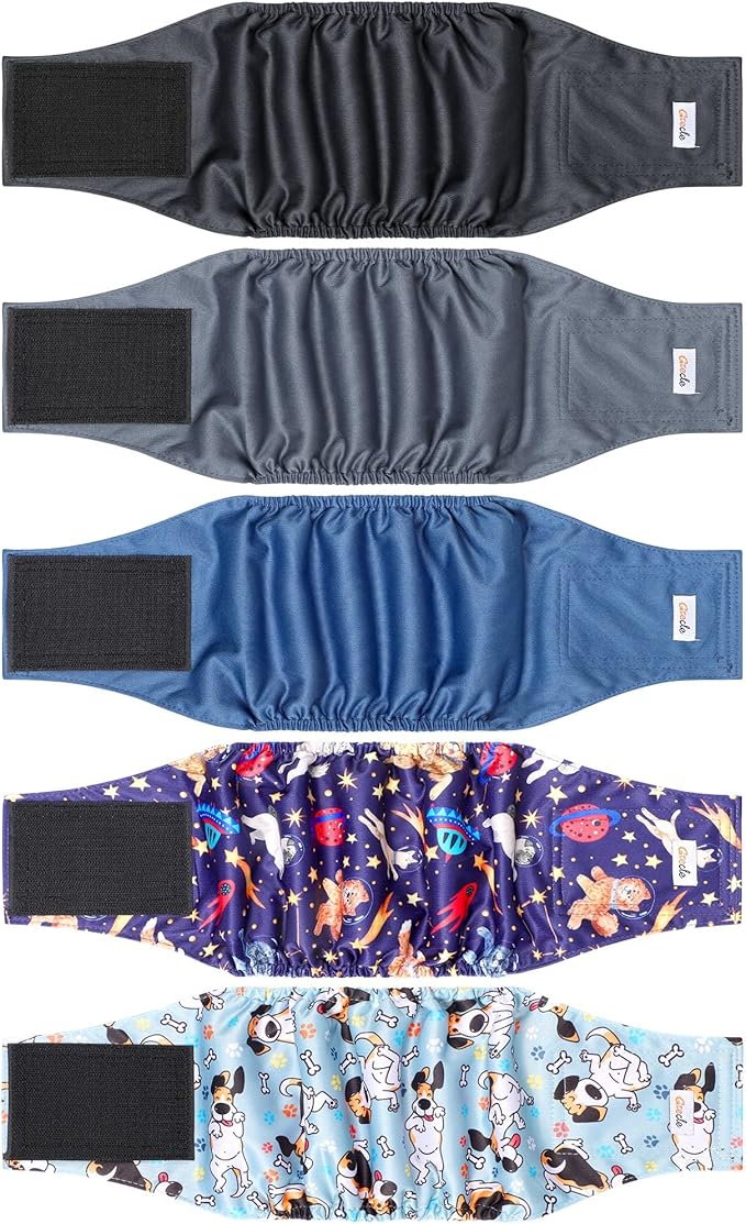 5 Pack Dog Diapers Male Reusable, Premium Belly Bands for Dogs, High Absorbing Male Dog Pee Wraps for Doggie in Incontinence or Excitable Urination and Training Black XS