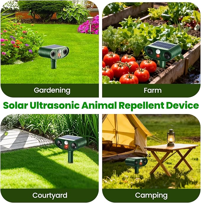 2026 Upgraded Solar Ultrasonic Animal Repellent Outdoor Deer Cat Repellent with Motion Sensor Flash Light,IP65 Waterproof Repeller Keep Rodent Squirrel (2)