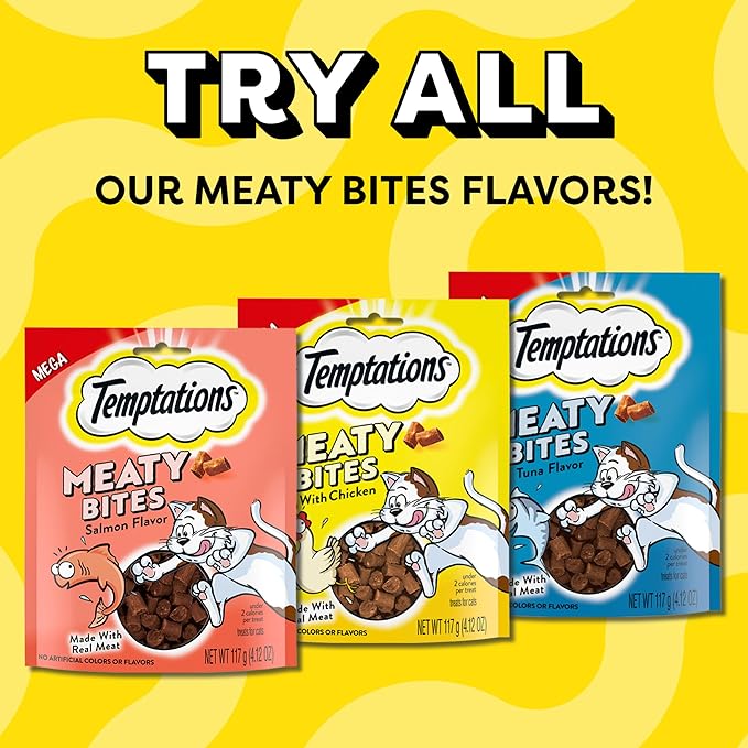Temptations Meaty Bites Savory and Soft Cat Treats,Salmon Flavor,4.12 oz. Pouch,(Pack of 2)