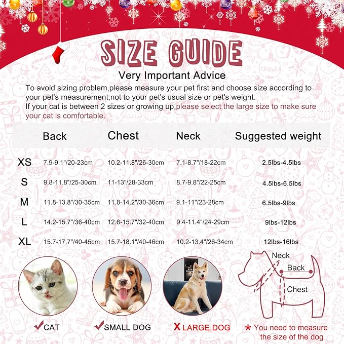 HYLYUN Cat Christmas Sweater 2 Packs - Puppy Christmas Sweater Pet Reindeer Snowflake Sweaters for Kittys and Small Dogs M