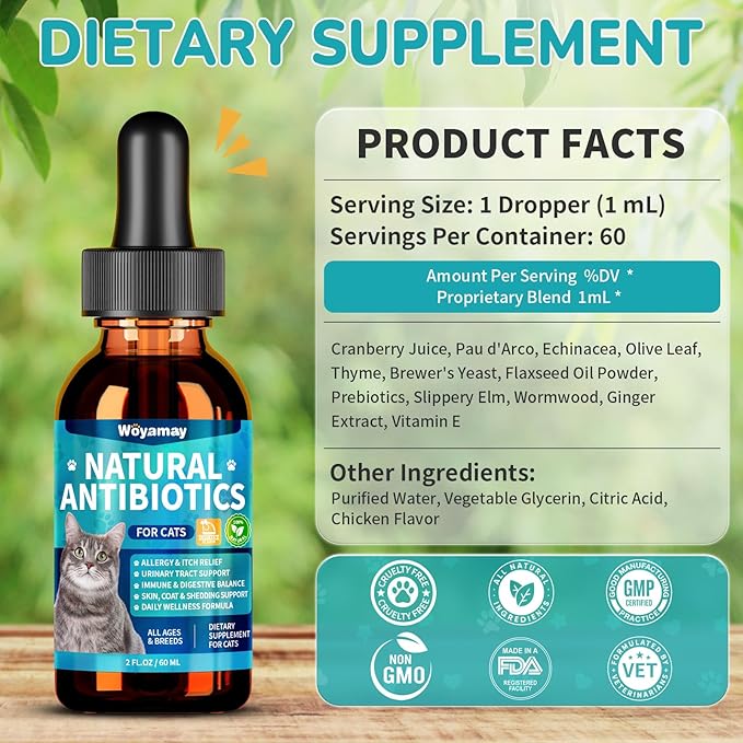 Antibiotics for Cats, Natural Antibiotic for Allergy Relief, Urinary Tract Health, Itch Relief & Digestion Care, Cat Allergy Relief for Cats, Cat Immune Support Supplement, 4 Fl Oz