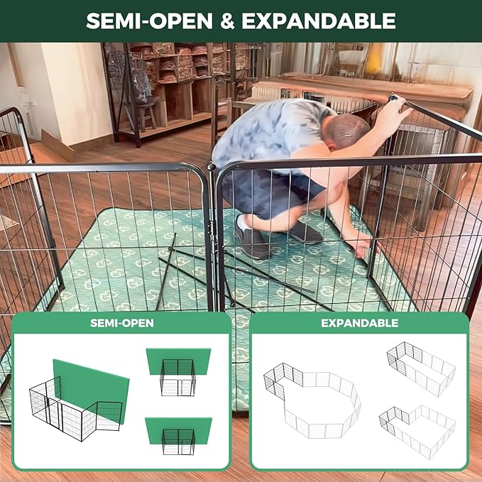 FXW Homeplus Unleashed Indoor Dog Playpen - Stress-Free and Safe Play, Heavy Duty 40 Inch 24 Panels Dog Pen for Medium and Large Dogs, Black│Patented