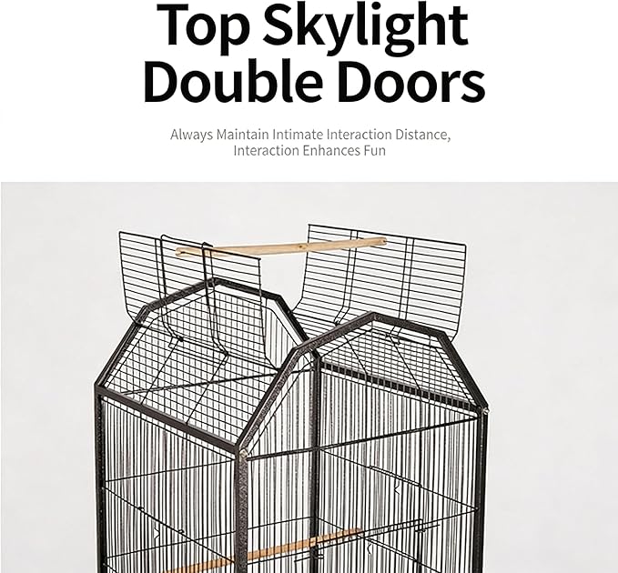 White Bird Cage with Stand Rolling Wheels 18x18x54 Inch for Medium Small Birds, Open Top Metal Cockatiel Parrot Cage with Removable Tray Storage Shelf for Parakeets Lovebirds Finches