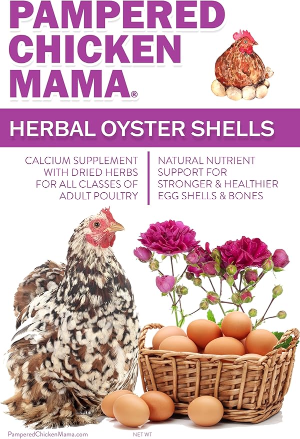 Pampered Chicken Mama Herbal Oyster Shells High Calcium Supplement for Pet Chickens, Ducks, and Other Poultry, Crushed Oyster Shells for Chickens with Herbs (3 POUNDS)