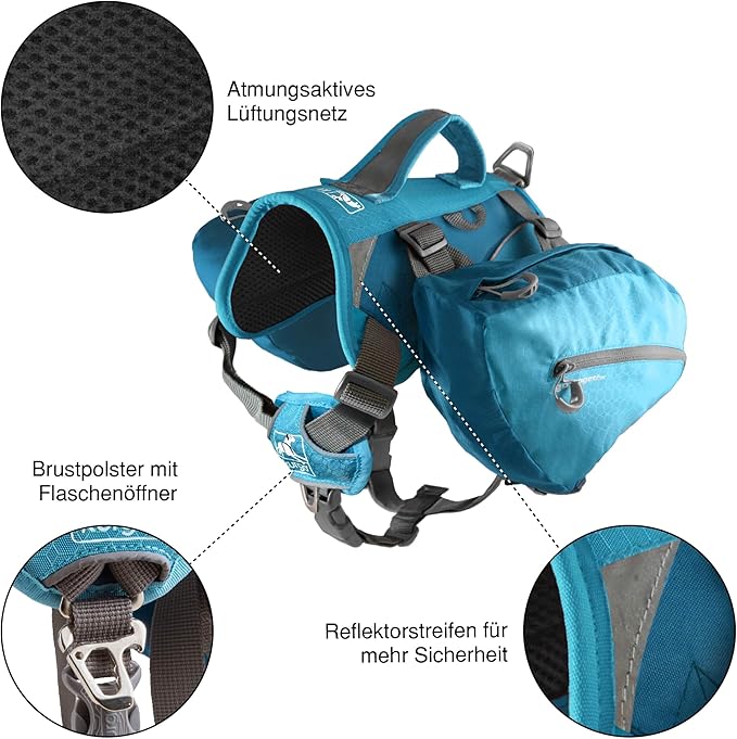 Kurgo Dog Saddlebag Backpack, Back Pack Dog Harness, Hiking Pack for Dogs, Packs for Pets to Wear, Camping & Travel Vest Harness, Reflective, Lightweight, Baxter Pack, for Medium & Large Pets