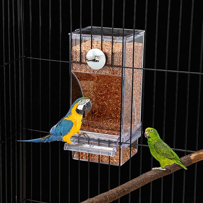 4 Pcs No Mess Small Bird Feeder Parakeet Water Dispenser Set Automatic Clear Parakeet Feeder Acrylic Watered Cage Accessories for Canary Budgie Lovebirds Finches(Green)