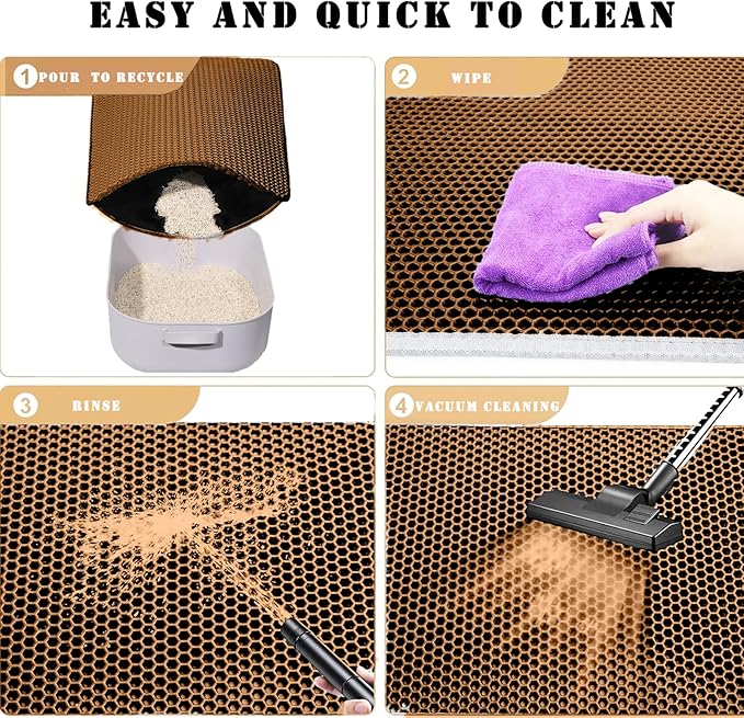 HCY&WLD Cat Litter Mat, Honeycomb Double Layer Cat Litter Trapping Mat, Waterproof Urine Proof Non-Slip, Scatter Control, Less Waste, Easier to Clean (Brown, 45" X 26")