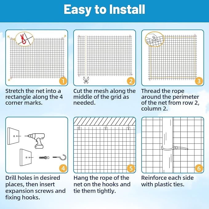 Lewondr Cat Netting Balcony, 10x26ft Steel Wire Reinforced Balcony Screen for Pets, Anti-Fall Pet Mesh Fence Cat Safety Net for Balcony, Window, Stair, Patio